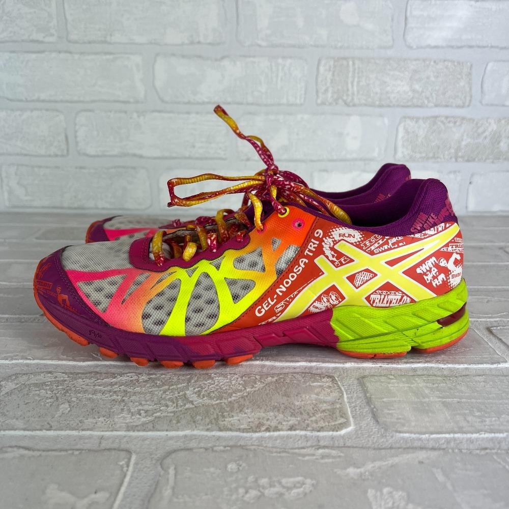 ASICS GEL Noosa Tri 9 Womens 9.5 Running Shoes Neon Multicolor Triathlon T458N - Picture 5 of 12